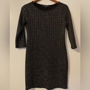 Black dress with gold sparkles, size L, quarter length sleeves